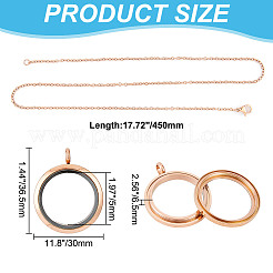 DIY Blank Dome 304 Stainless Steel Locket Pendant Necklace Making Kit&nbsp;STAS-DR0001-02RG