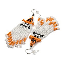 Boho Seed Bead Halloween Ghost with Hat Tassel Earrings&nbsp;EJEW-Q380-04C