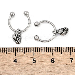 Rose Flower 316 Surgical Stainless Steel Dangle Half Hoop Earrings for Women&nbsp;EJEW-G416-45AS