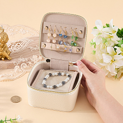 Portable Travel PU Leather Jewelry Storage Zipper Boxes with Handle&nbsp;CON-WH20005-28A
