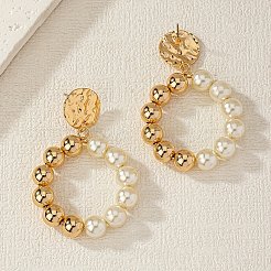 Alloy Plastic Pearl Round Bead Ring Dangle Stud Earrings&nbsp;FS-WG641A5-01