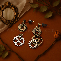 2 Pairs Alloy Toothed Wheel Dangle Stud Earrings&nbsp;EJEW-HY0001-19B