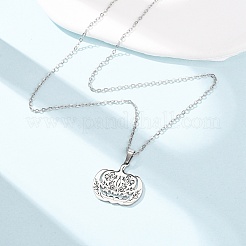 Halloween 304 Stainless Steel Hollow Floral Pumpkin Pendant Cable Chain Necklaces for Men Women&nbsp;NJEW-K308-09P
