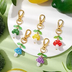 Handmade Glass Seed Mushroom with Acrylic Leaf Pendant Decorations&nbsp;HJEW-MZ00104