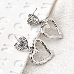 Hollow Heart Brass Micro Pave Clear Cubic Zirconia Dangle Stud Earrings&nbsp;EJEW-Z099-02P-02