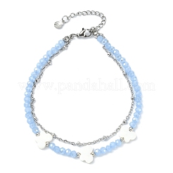 Freshwater Shell & Glass Beads Double Layers Anklets for Womem&nbsp;AJEW-AN00800