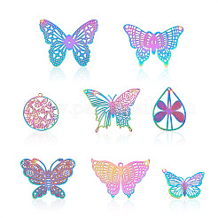 48Pcs 8 Style 201 Stainless Steel Filigree Pendants&nbsp;STAS-FW0001-13