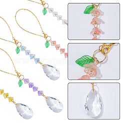 5Pcs Glass Round & Acrylic Flower Pendant Decorations&nbsp;HJEW-DC00106
