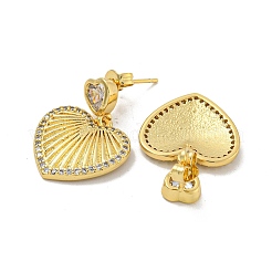 Heart Brass Pave Clear Cubic Zirconia Stud Earrings&nbsp;EJEW-N054-41G