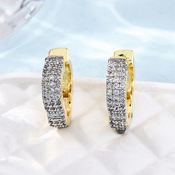 Brass Micro Pave Clear Cubic Zirconia Hoop Earrings&nbsp;EJEW-H158-16A-GP