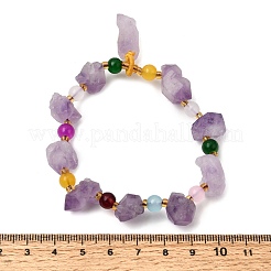 Raw Rough Natural Amethyst Nuggets Charm Beaded Stretch Bracelets for Women&nbsp;GG-CBA2C9C-05