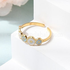 Flower 304 Stainless Steel Enamel Cuff Open Rings for Women&nbsp;RJEW-T033-01B