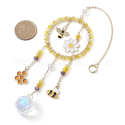 Alloy Enamel Bee Flower & Glass Beads Ring Pendant Decorations&nbsp;HJEW-TA00240