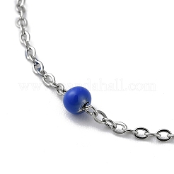 304 Stainless Steel Cable Chain Bracelet with Enamel Rondelle Beaded&nbsp;BJEW-G683-02P-01