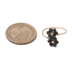 Flower Natural Rainbow Moonstone & Black Spinel Finger Rings&nbsp;RJEW-JR00777