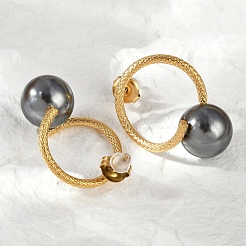 304 Stainless Steel Natural Shell Pearl Stud Earrings&nbsp;EJEW-G423-21G