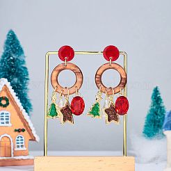 Christmas Brass Enamel Dangle Stud Earrings&nbsp;FS-WG0512A-01