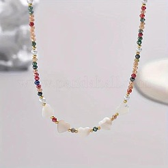 Heart Natural White Shell & Colorful Faceted Rondelle Glass Beaded Necklaces for Women&nbsp;BI2197
