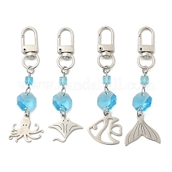 4Pcs 4 Styles Ocean Animals 304 Stainless Steel Pendant Decorations&nbsp;HJEW-JM04041