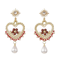 Natural Red Jasper & Glass Seed Dangle Earrings for Women&nbsp;EJEW-MZ00782-02