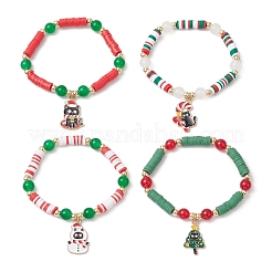 4Pcs Christmas Theme Handmade Polymer Clay Beads Stretch Bracelet Sets for Women&nbsp;BJEW-JB12113