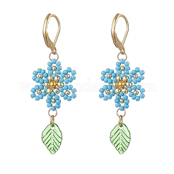 304 Stainless Steel Flower with Leaf Leverback Earrings&nbsp;EJEW-MZ00456-05