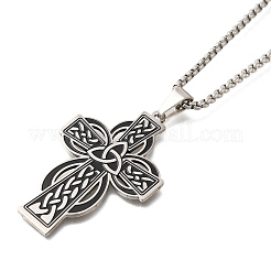 Viking 201 Stainless Steel Black Enamel Box Chain Trinity Knot Cross Pendant Necklaces for Men&nbsp;NJEW-S003-07P