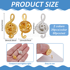 60Pcs 2 Colors Alloy Musical Note Brooches&nbsp;JEWB-PH01289