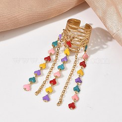 304 Stainless Steel Tassel Cuff Open Rings for Women&nbsp;RJEW-F208-01G-01