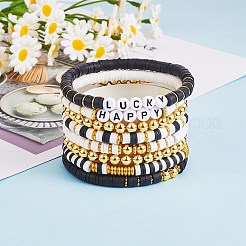 Handmade Polymer Clay Heishi Beads Stretch Bracelets Set&nbsp;BJEW-PH01484