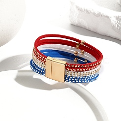 American Flag Style Red Blue White Imitation Leather Cord Bracelet&nbsp;PW-WG35B3F-01