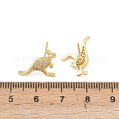 Brass Micro Pave Clear Cubic Zirconia Kangaroo Stud Earrings&nbsp;EJEW-F400-05G