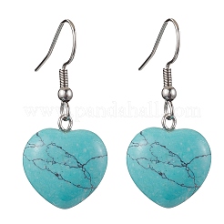 Synthetic Turquoise Heart Lariat Necklace & Dangle Earring Sets&nbsp;SJEW-JS01303