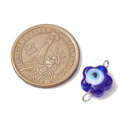 Handmade Blue Evil Eye Flower Lampwork Links Connector Charms&nbsp;PALLOY-JF02845