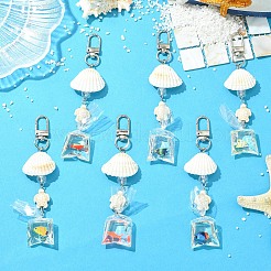 6Pcs Dyed Synthetic Turquoise & Alloy & Shell Pendant Decorations&nbsp;HJEW-YW00476