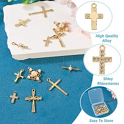 12Pcs 6 Styles Cross Alloy Rhinestone & Plastic Pearl Pendants & Link Findings Kits&nbsp;FIND-TA0007-90