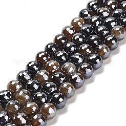 Electroplated Natural Agate Round Beads Strands&nbsp;G-L598-A01-03B