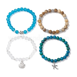 Synthetic Chrysocolla & Quartz Crystal & Glass & Alloy Beads Bracelets&nbsp;BJEW-JB10987