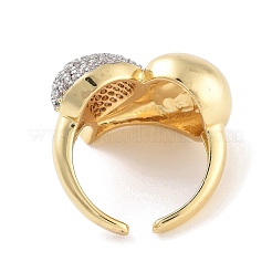 Heart Brass Micro Pave Clear Cubic Zirconia Open Cuff Ring for Women&nbsp;RJEW-C102-01G