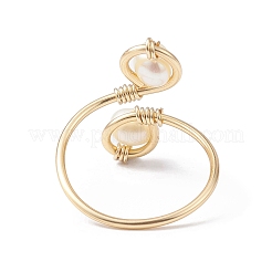 Copper Wire Wrapped Natural Cultured Freshwater Pearl Toe Open Ring&nbsp;RJEW-JR00620