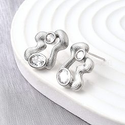 Brass Micro Pave Clear Cubic Zirconia Stud Earrings&nbsp;EJEW-V011-06P