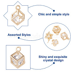 16Pcs 4 Style Brass Clear Cubic Zirconia Charms&nbsp;ZIRC-PJ0001-08