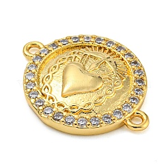 Rack Plating Brass Micro Pave Clear Cubic Zirconia Religion Sacred Heart Links&nbsp;KK-Z063-46G