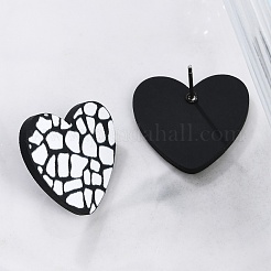 Heart Acrylic Printed Stud Earrings for Women&nbsp;EJEW-G418-01F