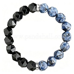 Natural Black Onyx(Dyed & Heated) & Sodalite Faceted Round Stretch Bracelets for Men&nbsp;WG80103-01
