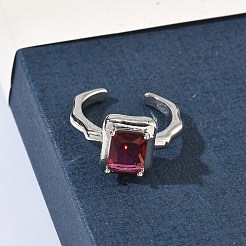 Brass with Cubic Zirconia/Glass Cuff Open Rings&nbsp;RJEW-C158-05P