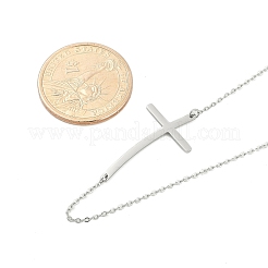 304 Stainless Steel Religion Curved Cross Pendant Cable Chain Necklaces for Women&nbsp;NJEW-P320-13P