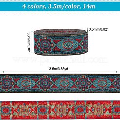 14M 4 Colors Ethnic Style Embroidery Polyester Ribbon&nbsp;SRIB-FG0001-03