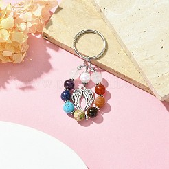 7 Chakra Gemstone Bead Pendant Keychain with Tibetan Style Alloy Charm&nbsp;KEYC-JKC00539-04