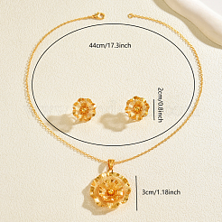 Hollow Brass Flower Stud Earrings & Pendant Necklaces Sets for Women&nbsp;MA5194